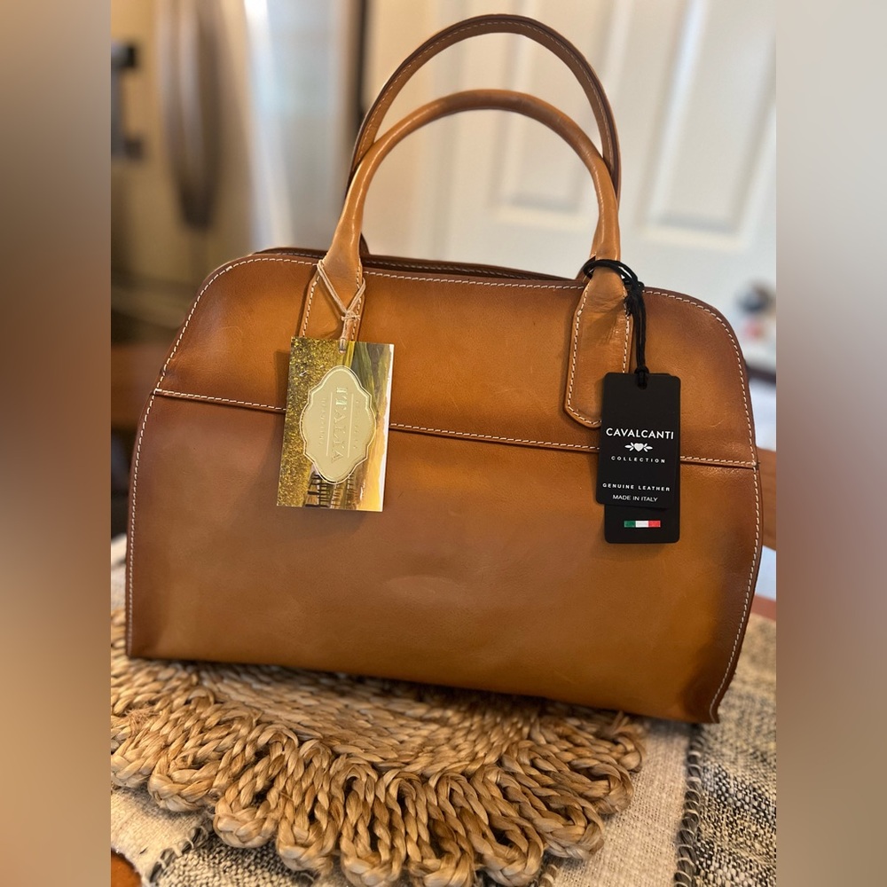 CAVALCANTI  Burnished Italian Leather Satchel Crossbody Tote Bag NEW